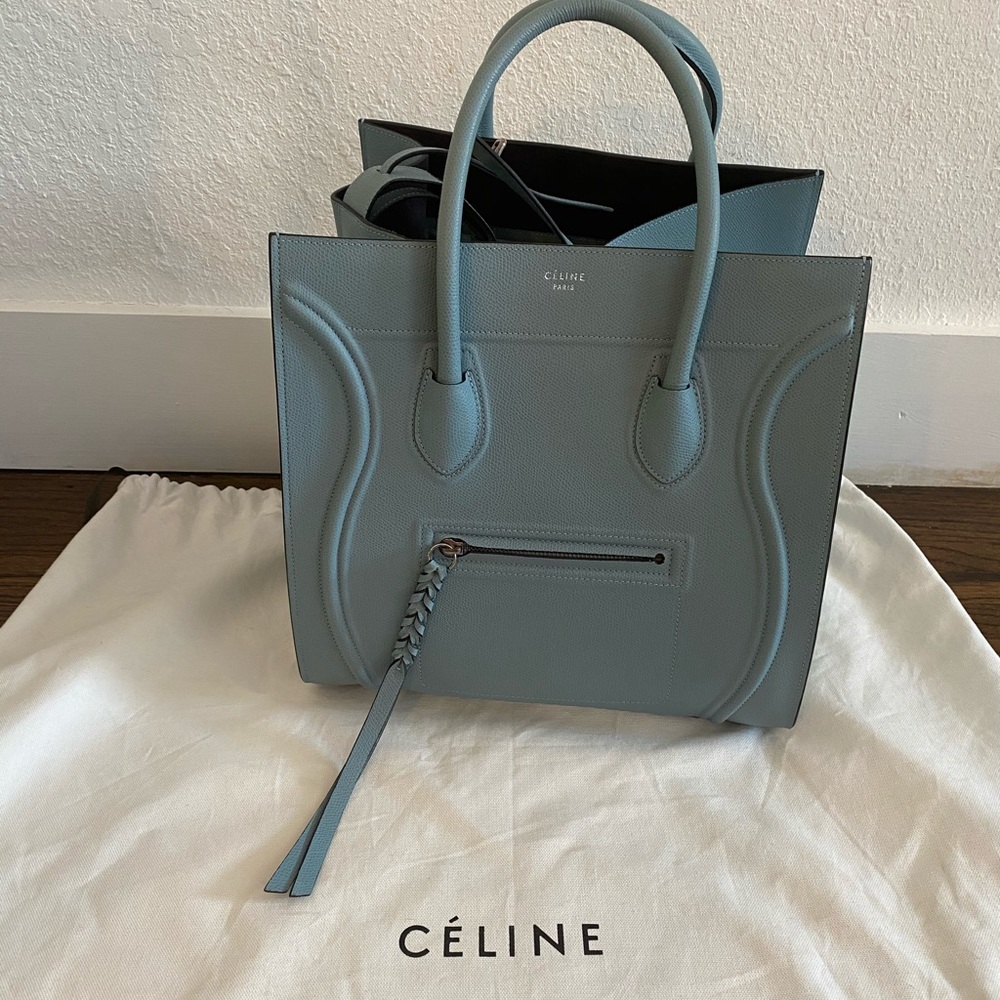 Celine Blue Phantom Luggage Grained Leather Tote